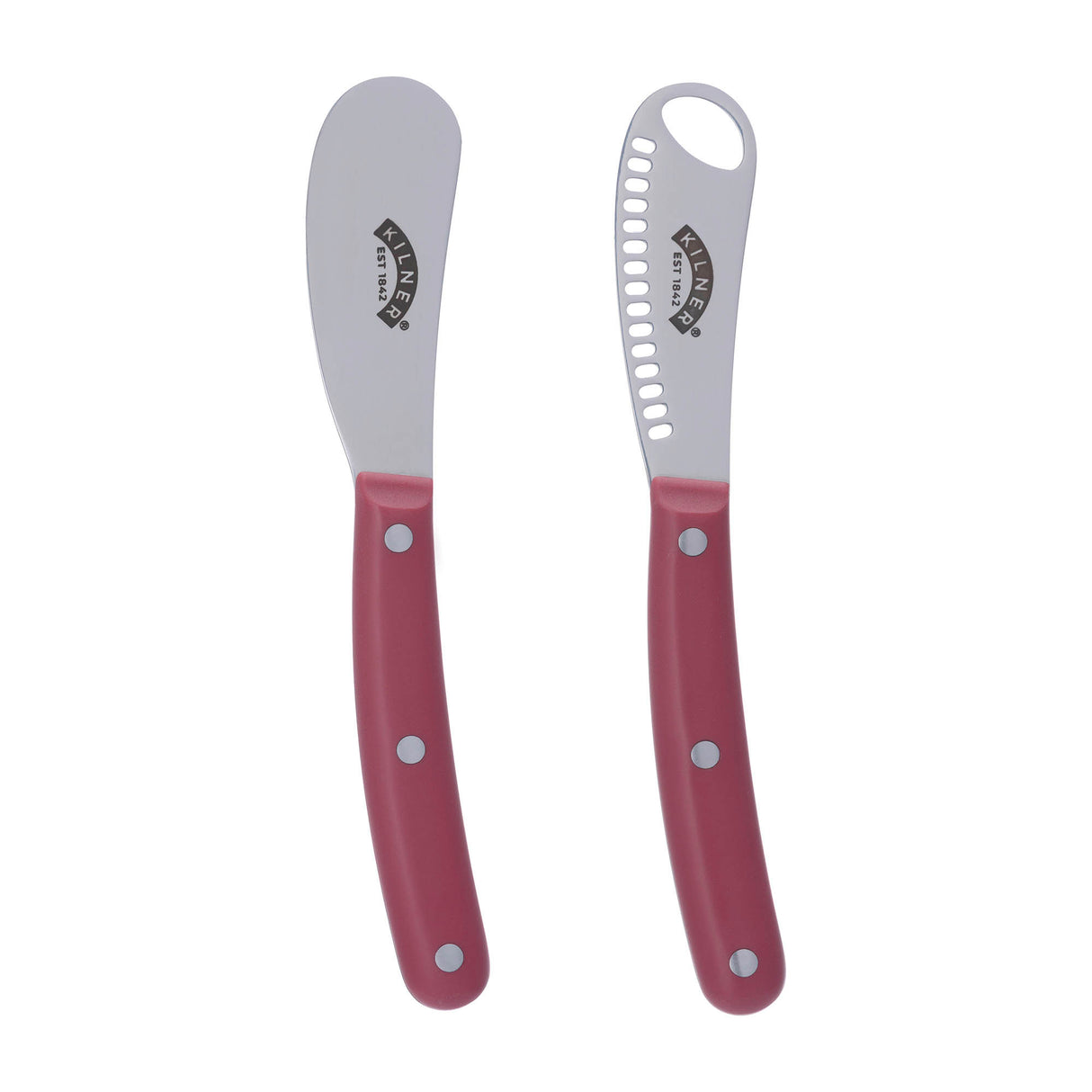 KILNER Buttermesser in Rot mit 2 Griffen, ideal zum Buttern und Servieren, aus hochwertigem Edelstahl gefertigt.