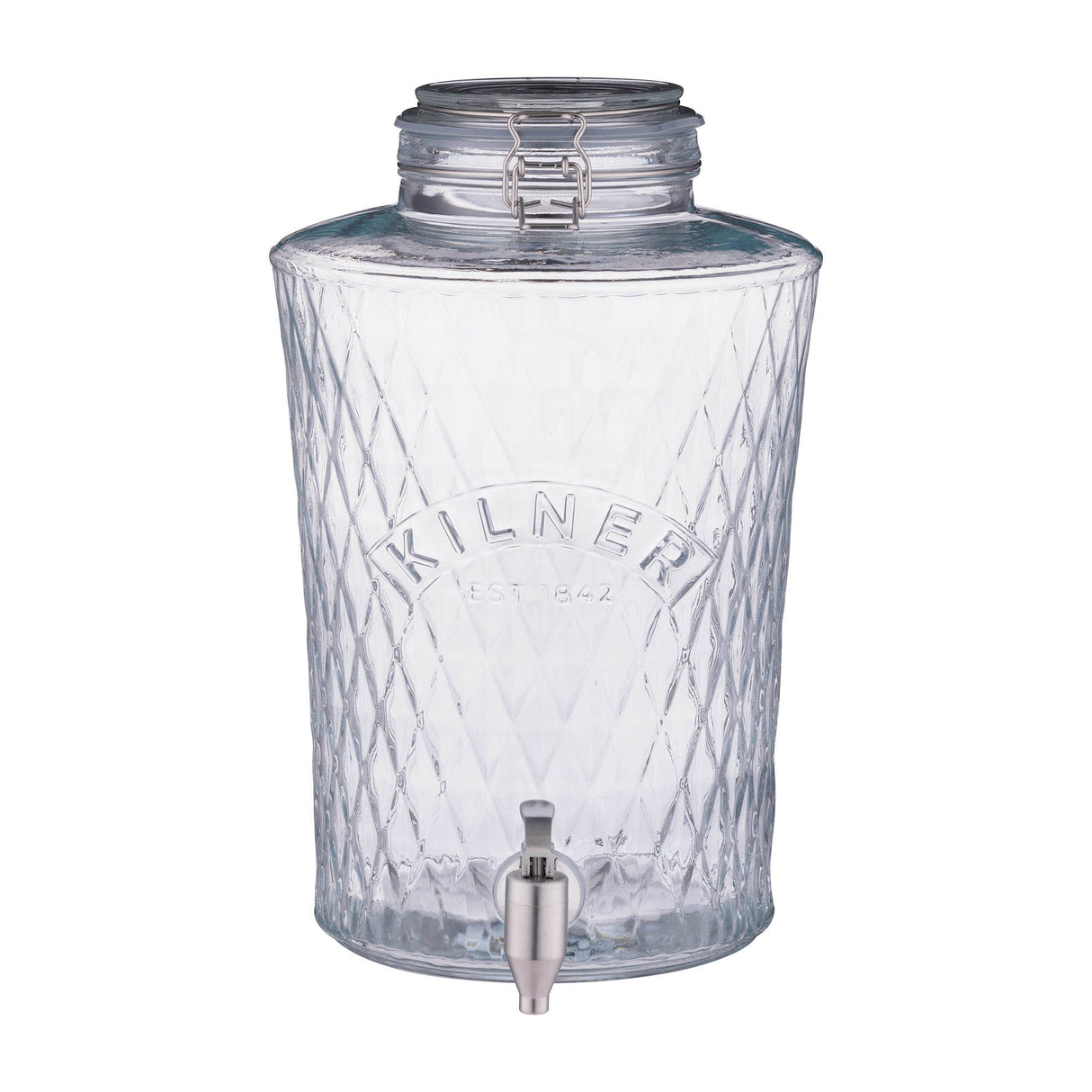 KILNER Getränkespender Diamond aus Glas mit Metallverschluss, ideal für Getränke bei Partys und Veranstaltungen