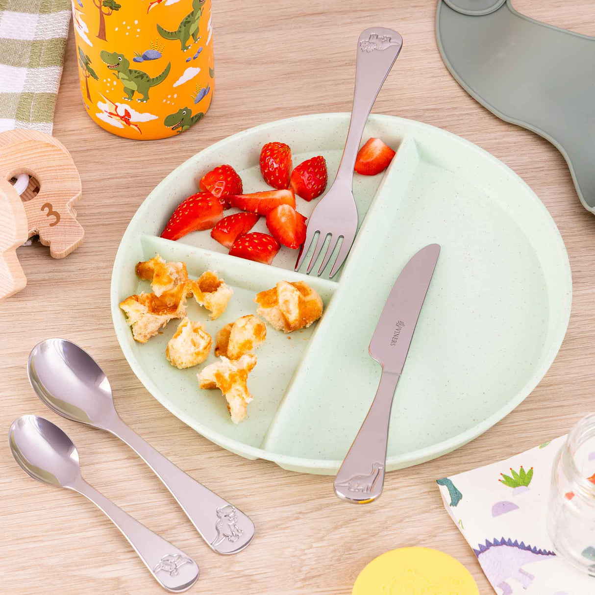 Kinderbesteck-Set von VINERS aus Edelstahl, 3-teilig, kindgerechtes Besteck für Kinder, inklusive Gabel, Messer und Löffel