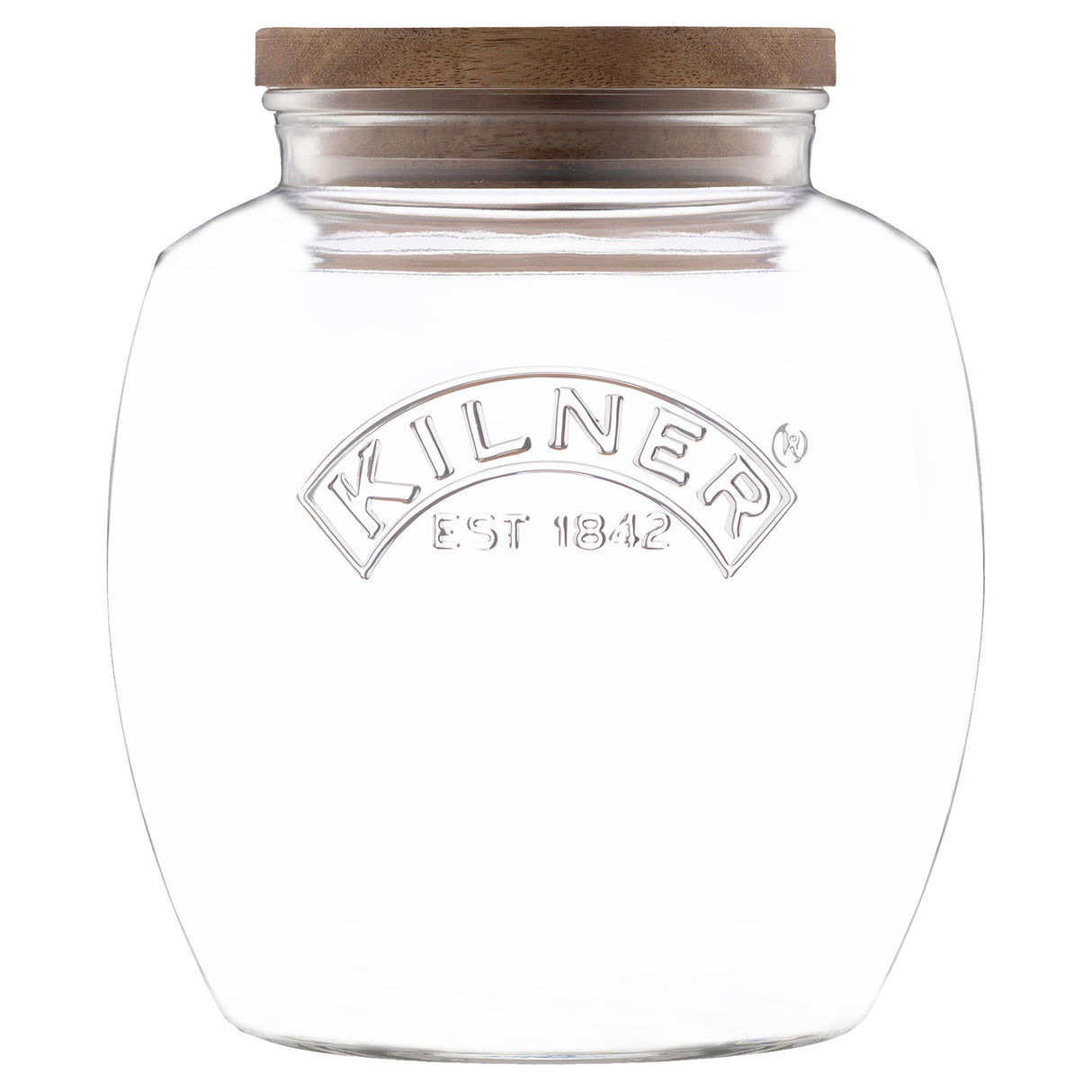 KILNER Vorratsglas mit Akazienholzdeckel, transparentes Glasbehältnis für Lebensmittel, naturbelassenes Holzdeckeldesign