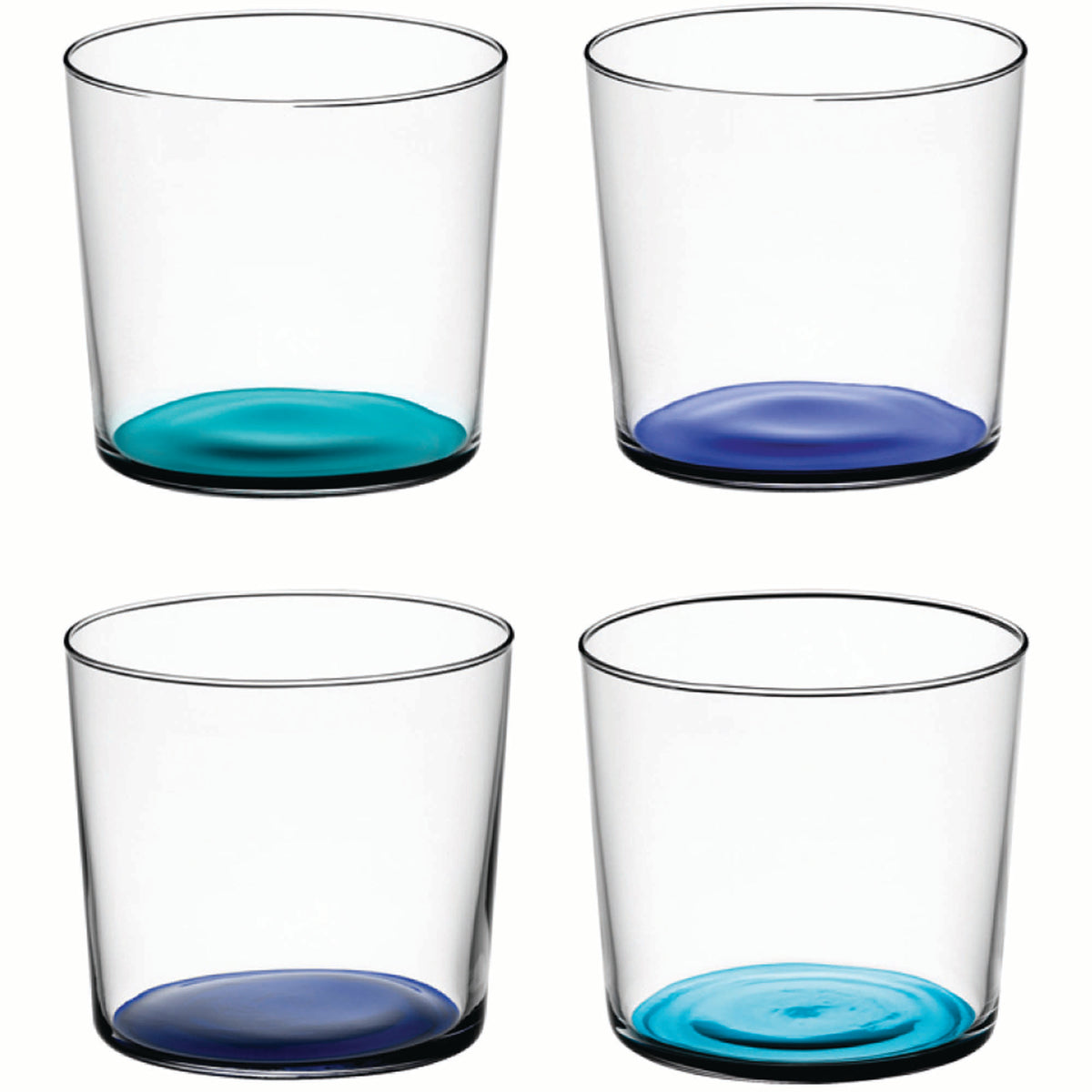 Set of four LSA CORO tumblers in lagoon color, 310ml, stylish glass drinkware for beverages.