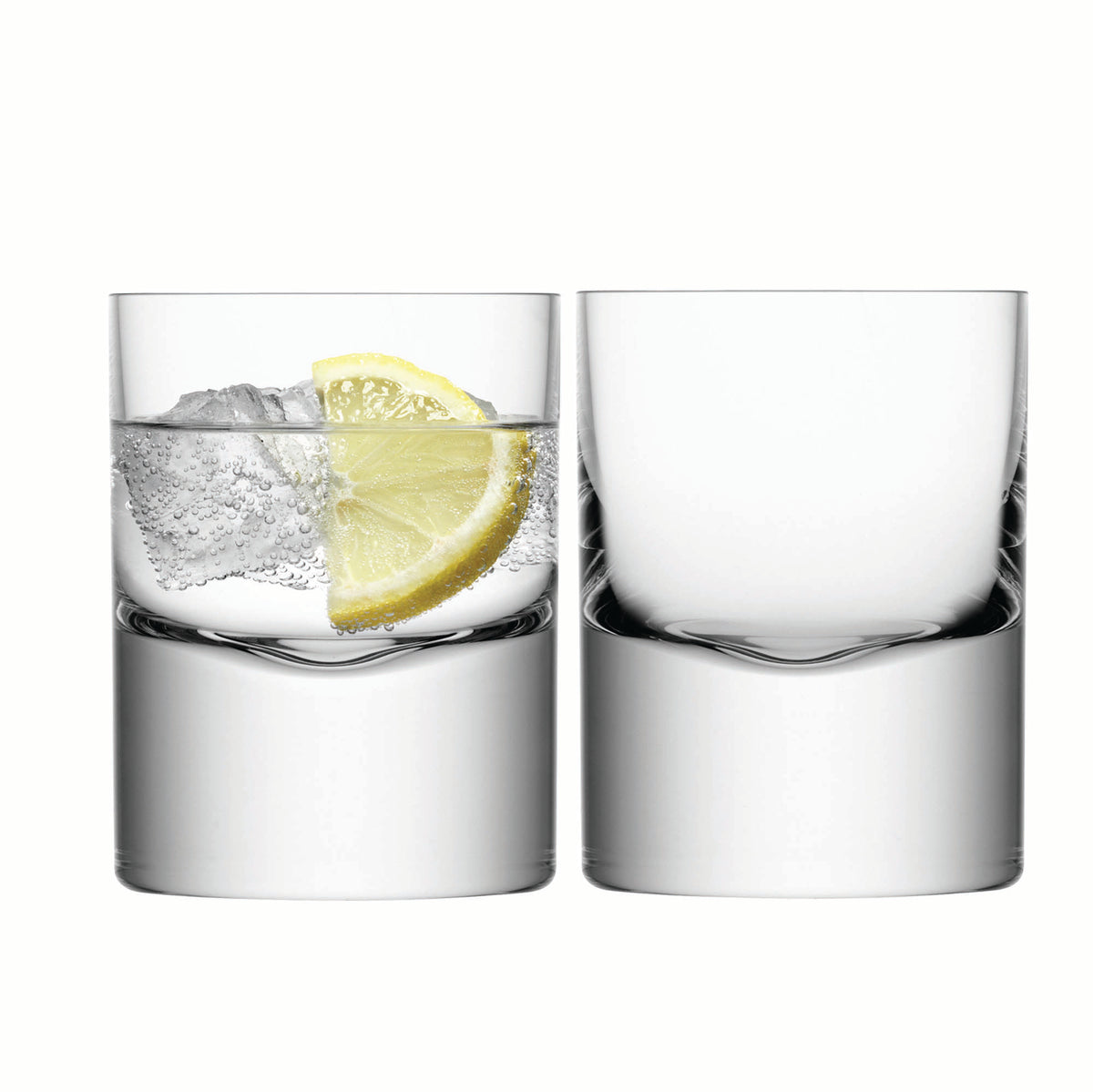 Two clear LSA Boris tumblers, 250ml capacity, showcasing sleek glass design perfect for drinks or display.