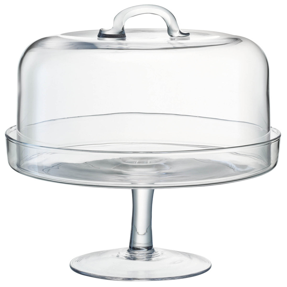 Clear LSA serve cakestand with dome, 26.5cm and 25cm diameter, featuring a sleek, transparent design for displaying baked goods.