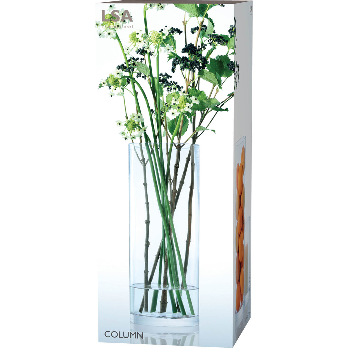 Clear LSA Column Giant Vase, 50cm tall with 20cm diameter, featuring a modern design and transparent glass finish.