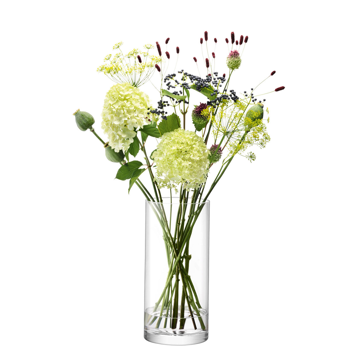Clear LSA column vase or candleholder, 36cm tall with 17cm diameter, featuring a sleek cylindrical design.