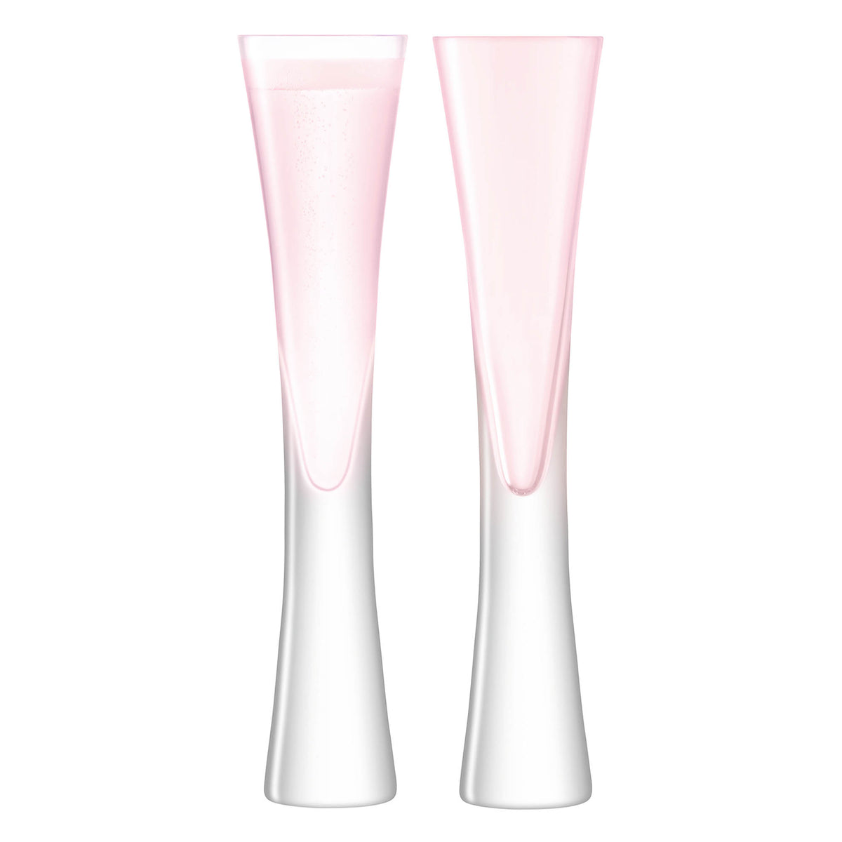 Set of two LSA MOYA pink champagne glasses, 170 ml, elegant glassware for sparkling wine, shown with clear glass and pink tint.