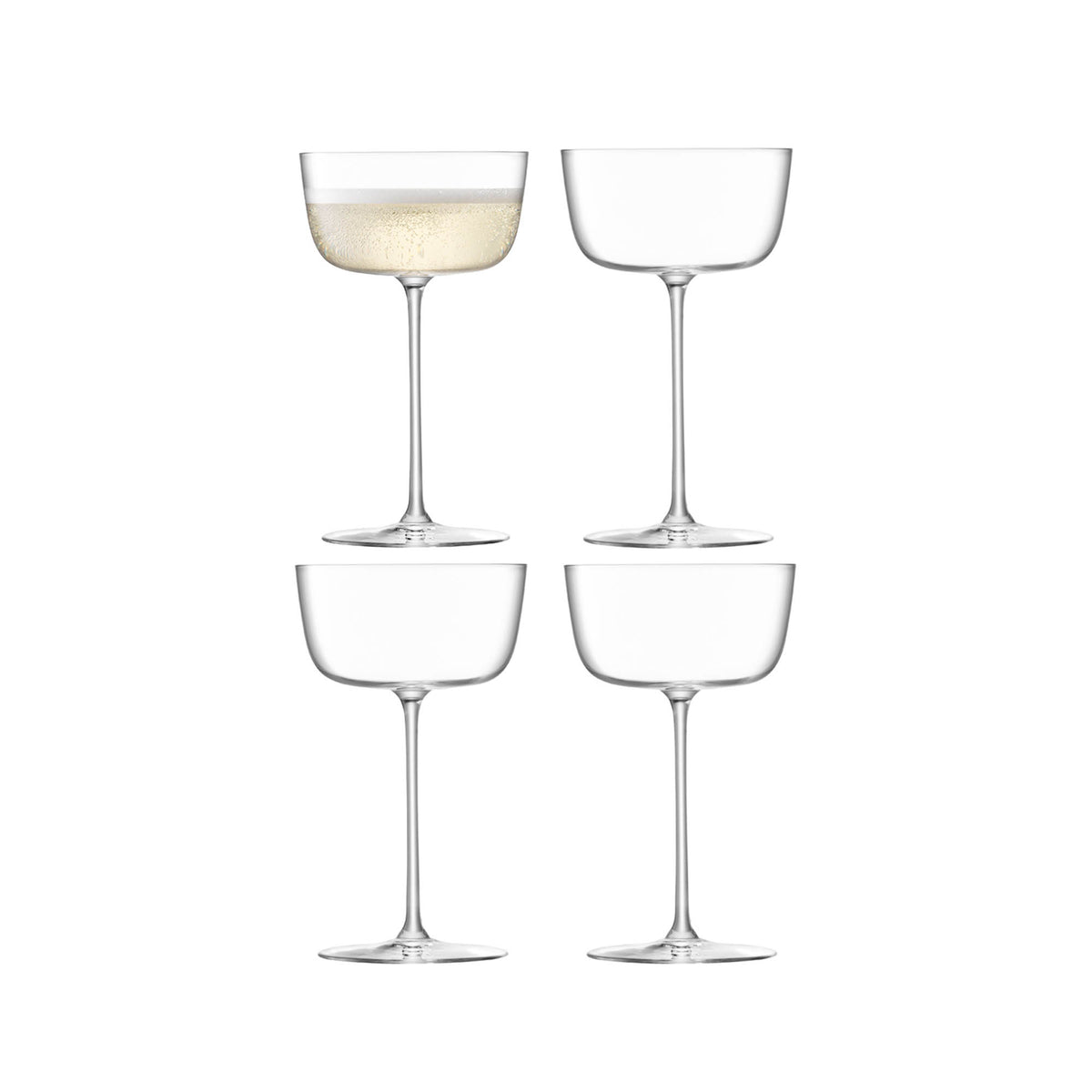 Set of four clear LSA Borough cocktail glasses, 240ml capacity, showcasing elegant design for serving cocktails.