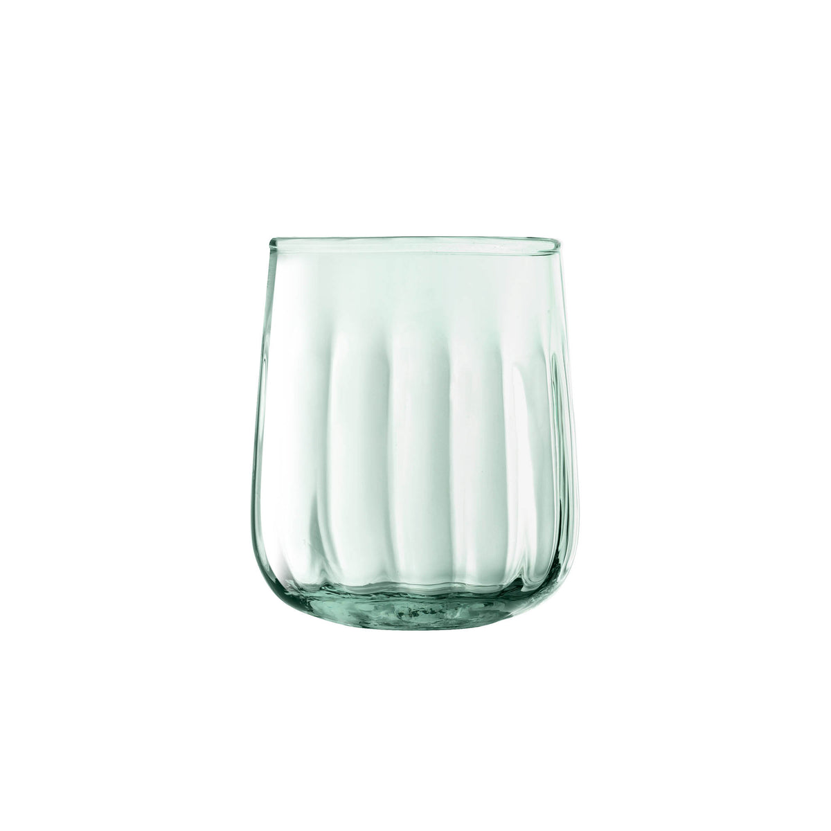 Set of four LSA Mia tumblers, 410ml recycled glass with optic design, ideal for beverages and stylish table setting.
