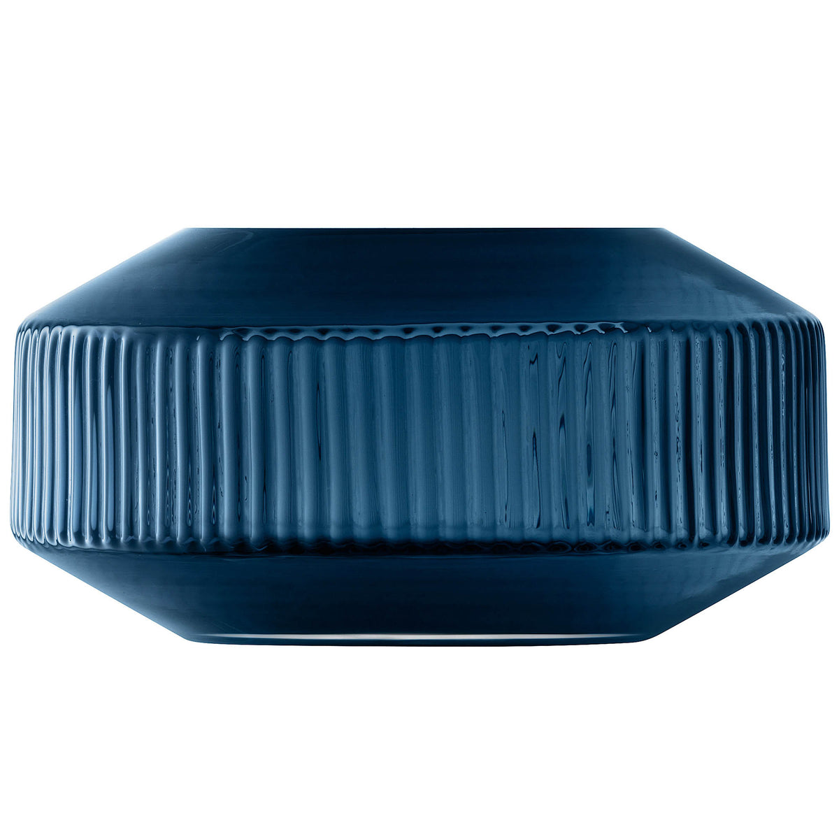 LSA Rotunda Wide Vase in sapphire glass, 14cm tall with a smooth, rounded design perfect for decorative floral displays.