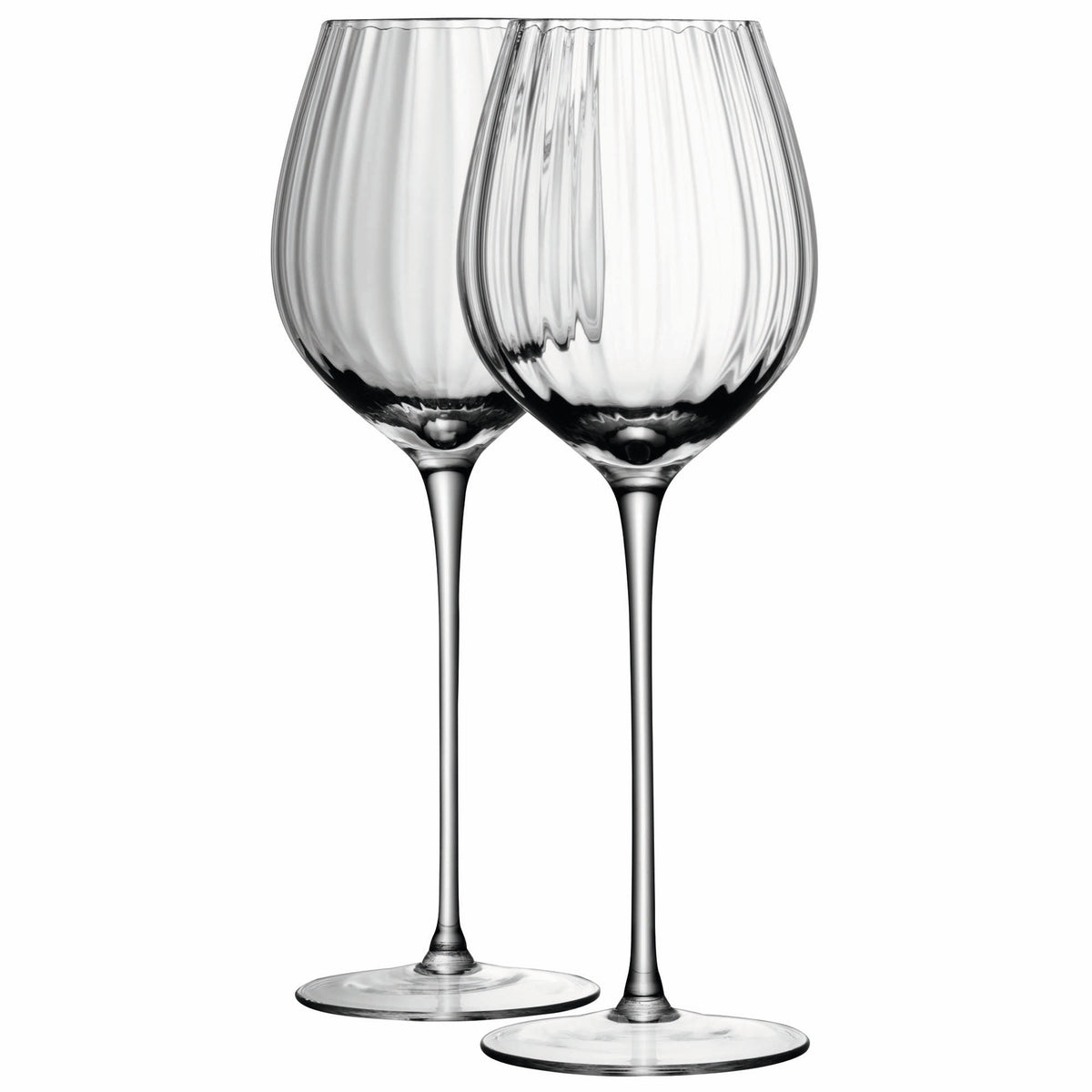 Two clear LSA Aurelia white wine glasses with 430ml capacity and optic design, perfect for elegant wine serving.