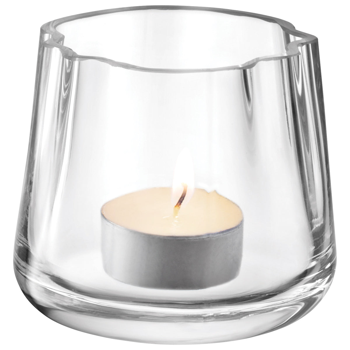 Clear LSA Lagoon tealight holder, 8cm tall, with sleek, modern design perfect for decorative candle displays.