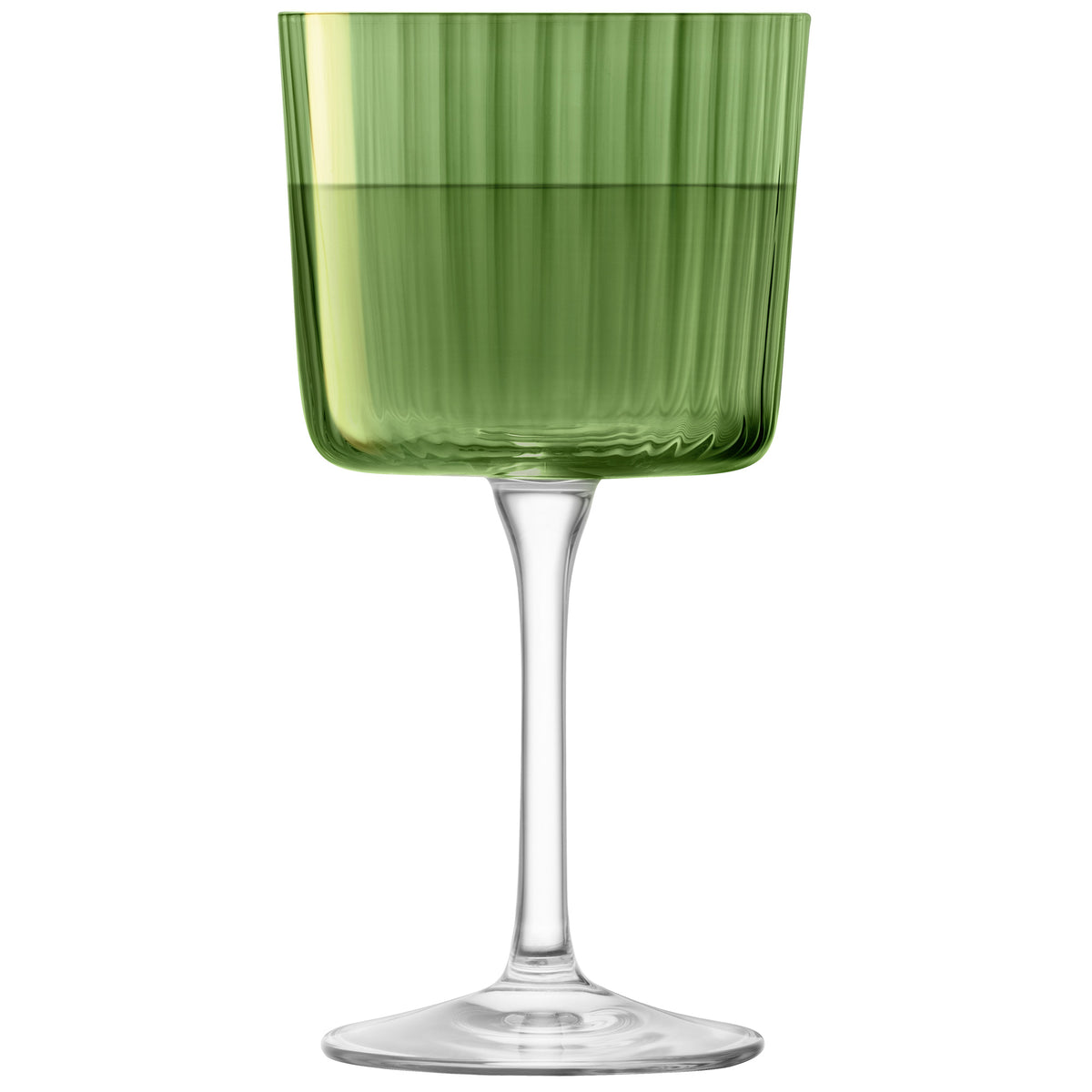 Set of four LSA GEMS smaragd glass wine glasses with elegant stems and rounded bowls, perfect for serving wine.