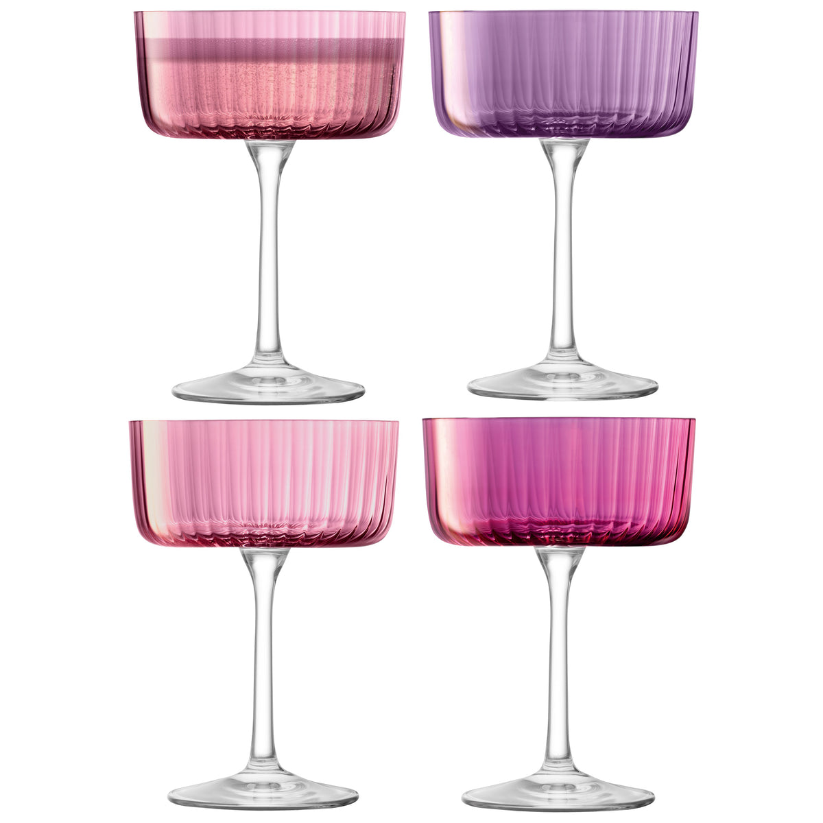 Set of four LSA GEMS berry-colored cocktail glasses, 230ml capacity, with modern, elegant design for serving cocktails.