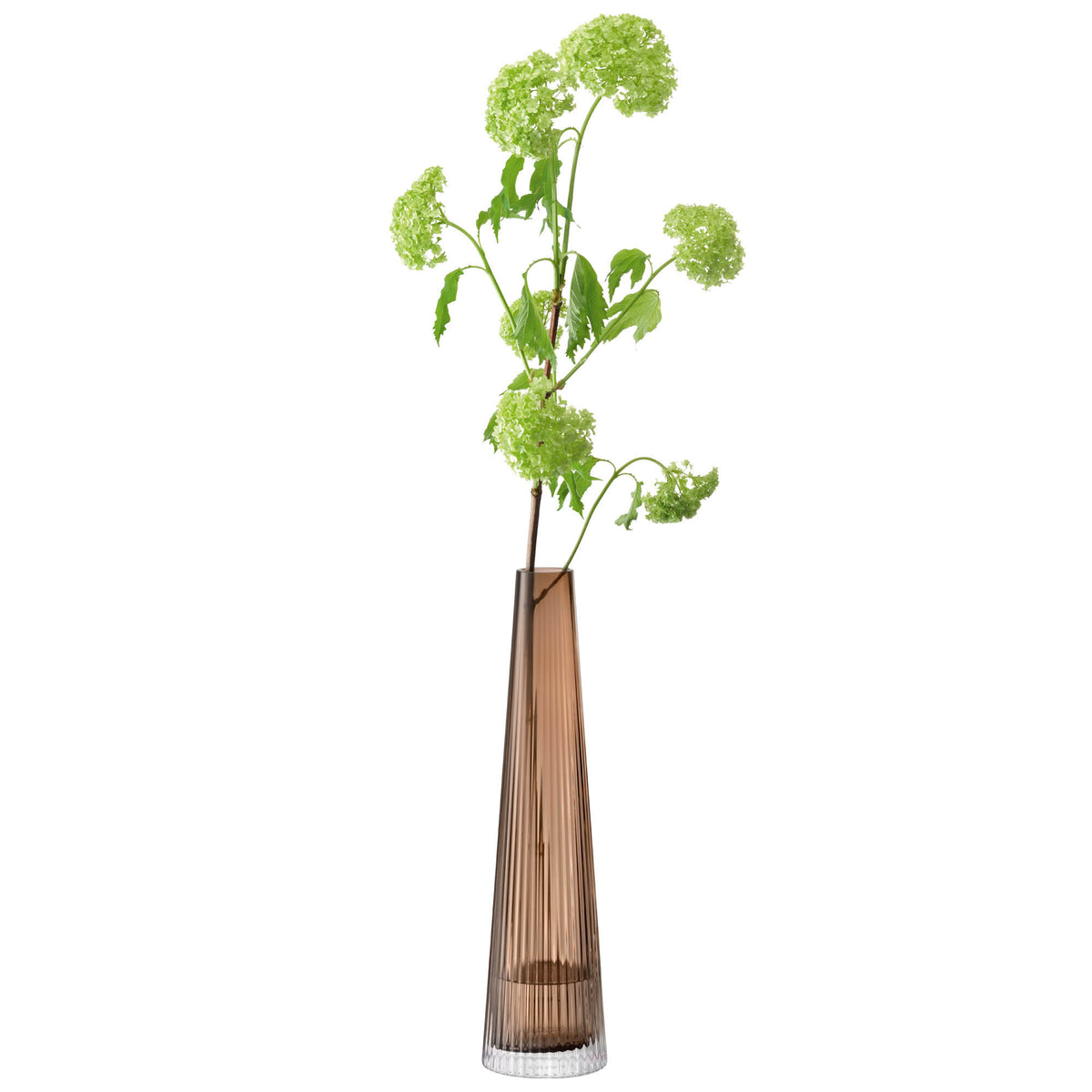 LSA Beacon candle holder and vase in taupe and jet black, 34cm tall, modern ceramic design with a sleek, rounded shape.