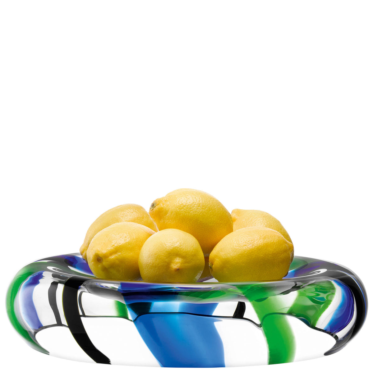 LSA Folk reverse bowl in black, blue, and green with a 36cm diameter, serving as a stylish ceramic serving bowl.