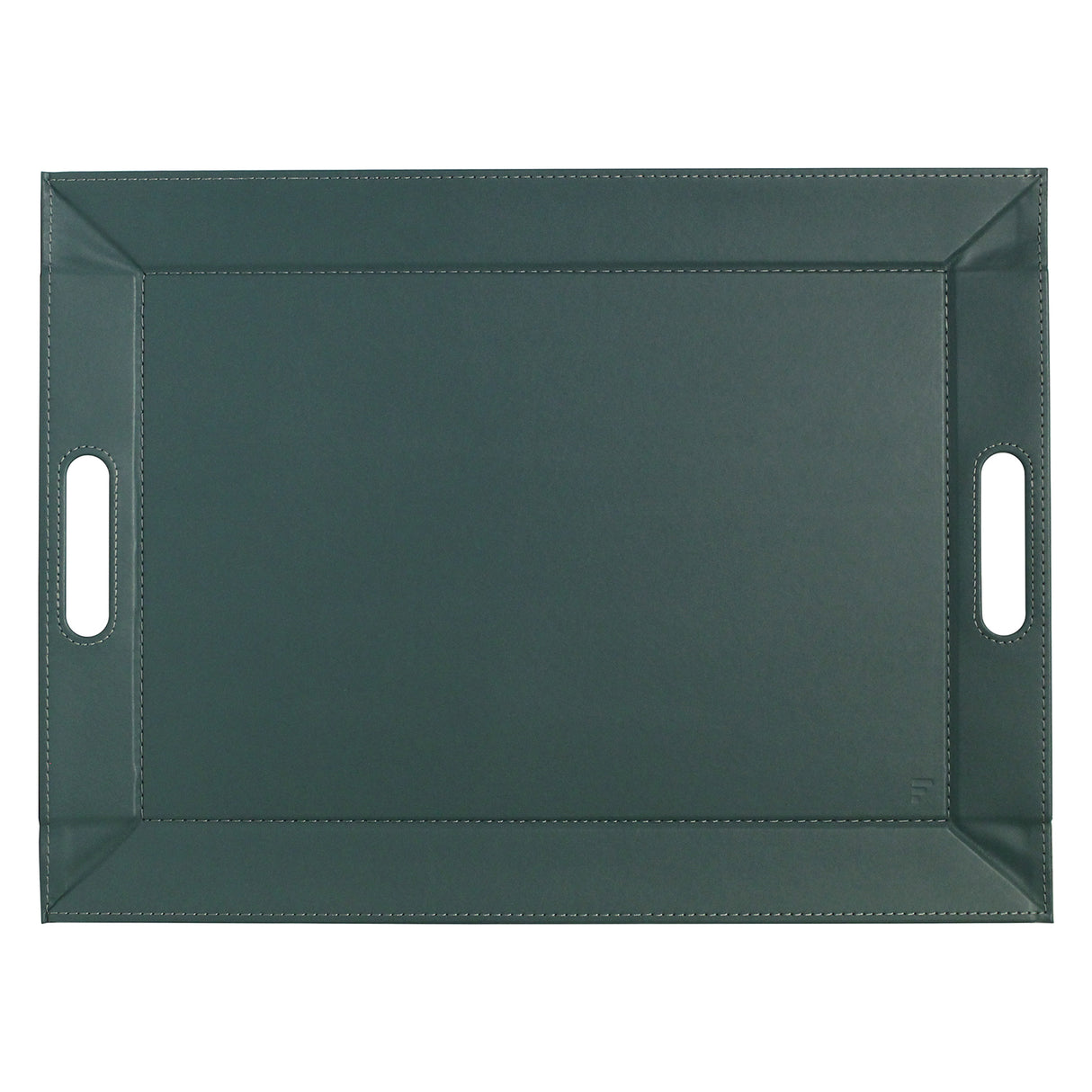 Rundes FREEFORM Tablett DUO in Petrol und Anthrazit, dekoratives Tablett mit modernem Design, flacher Oberfläche und Griffen.
