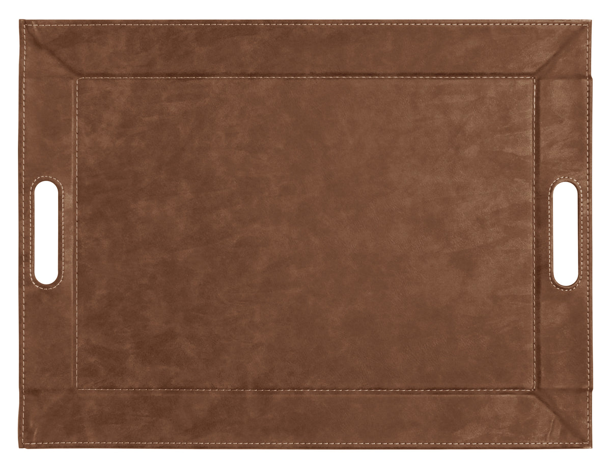 FREEFORM DUO leather-look brown tablett with a sleek rectangular design and raised edges for serving and organization.