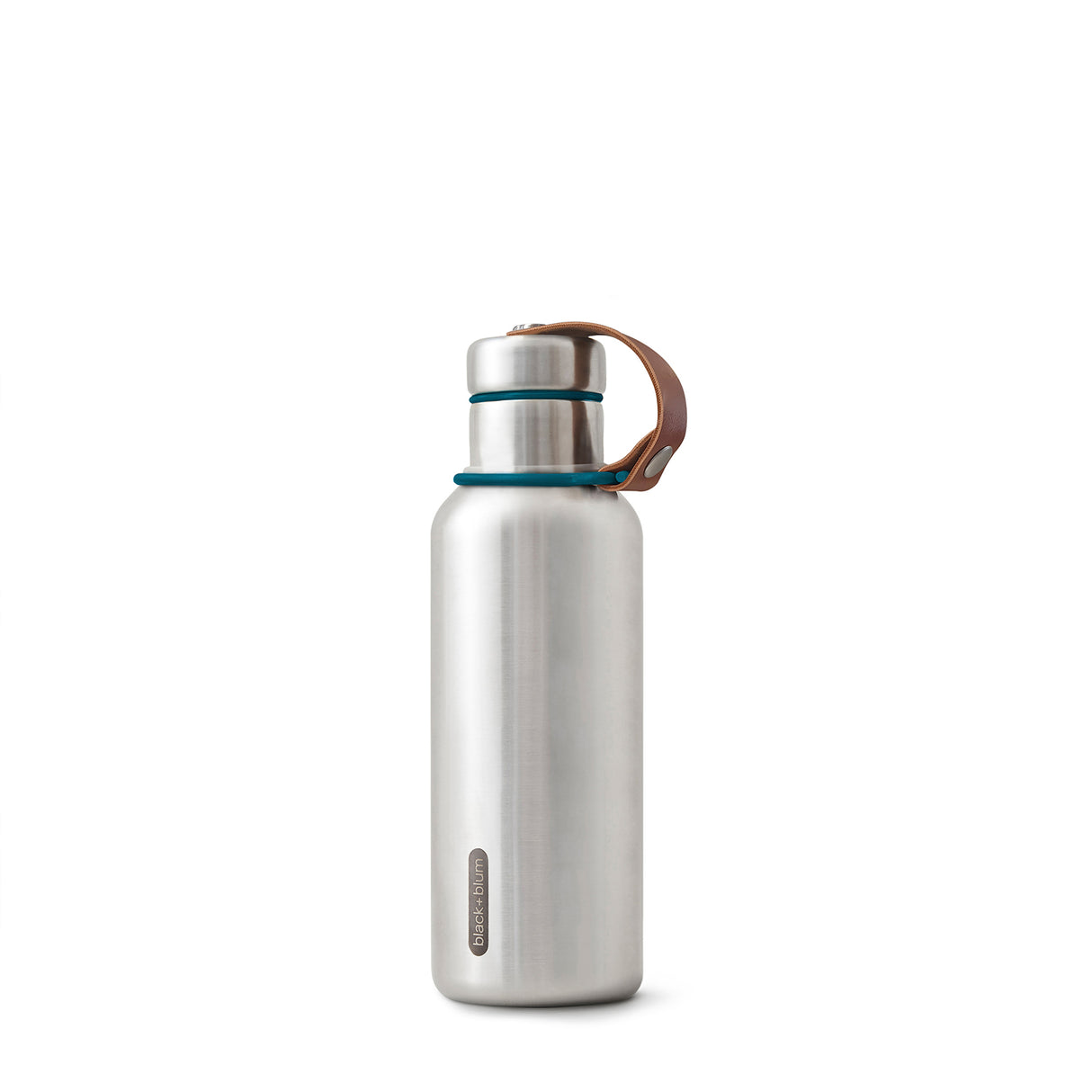 Isolierflasche von BLACK+BLUM in schwarzer Farbe mit Edelstahlverschluss, langlebiges Isolierbehältnis für Getränke.
