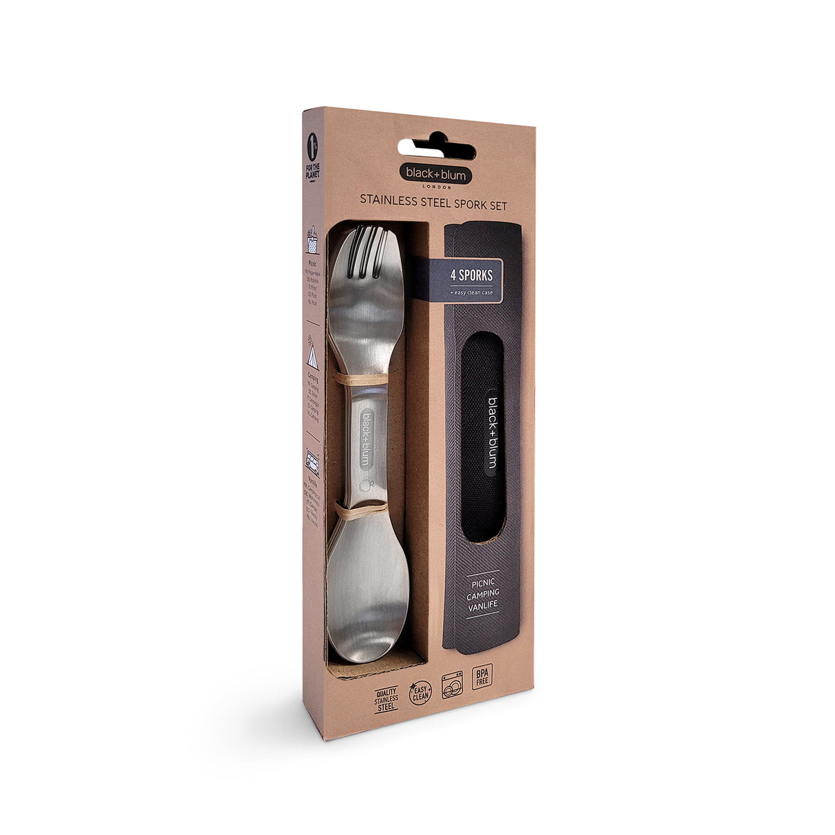 BLACK+BLUM Göffel-Set aus Edelstahl für To-Go-Lunch, 4-teilig, praktische Besteckoption für unterwegs