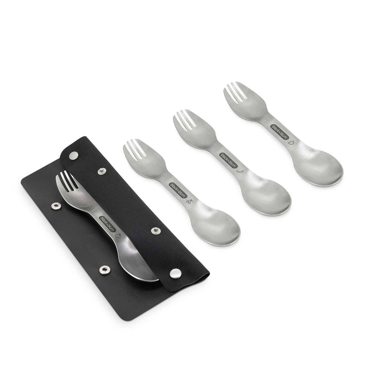 Edelstahl Camping-Set mit 4 Tellern von black+blum, robustes Geschirr für Outdoor-Aktivitäten, stilvoll und langlebig.
