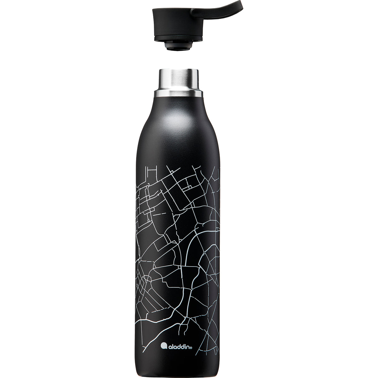 Aladdin Isolierflasche City Loop in Schwarz, 600 ml, langlebige Thermoflasche für heiße und kalte Getränke.