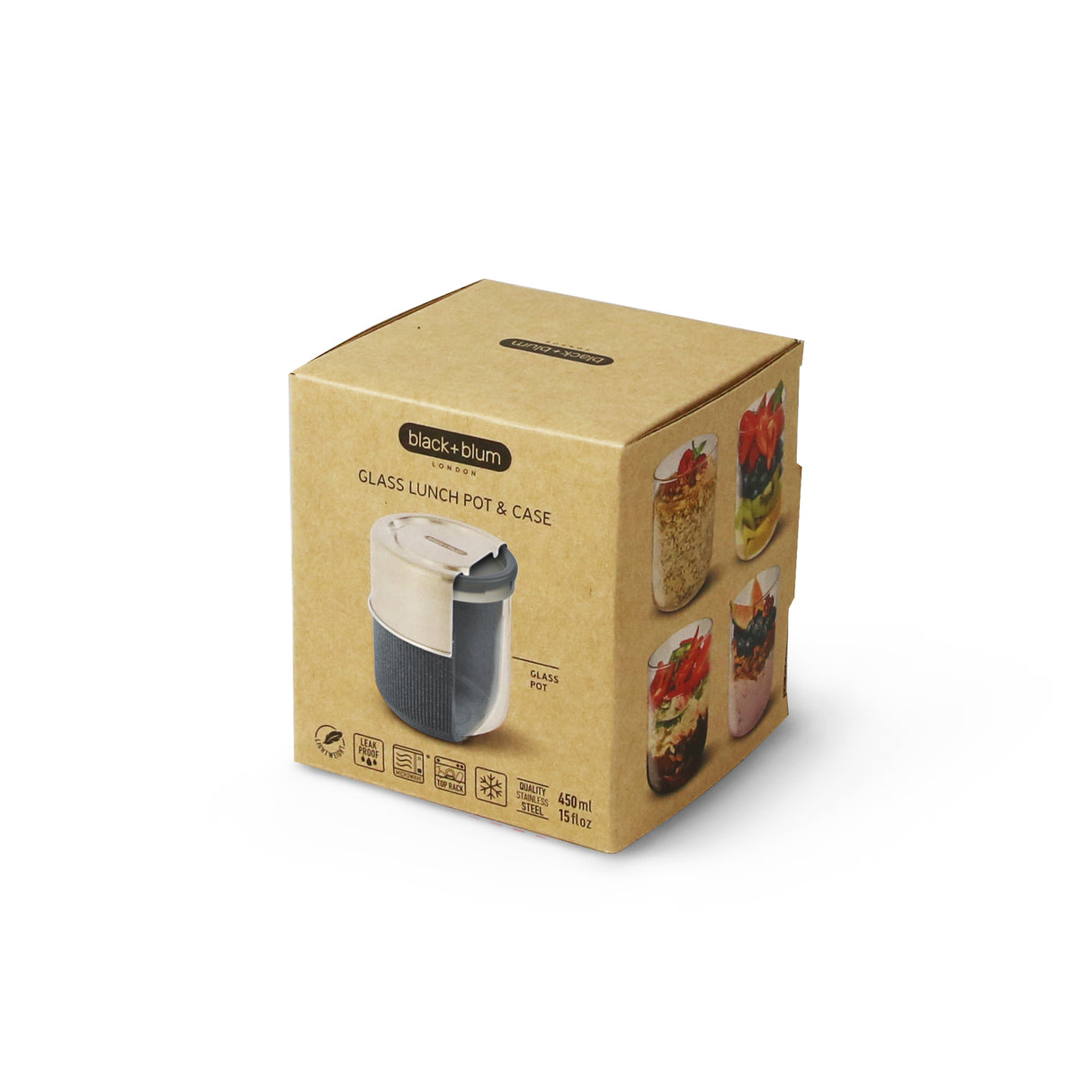Schieferfarbene BLACK+BLUM Lunchschale für To-Go-Lunch, mit transparentem Deckel und robustem Design.