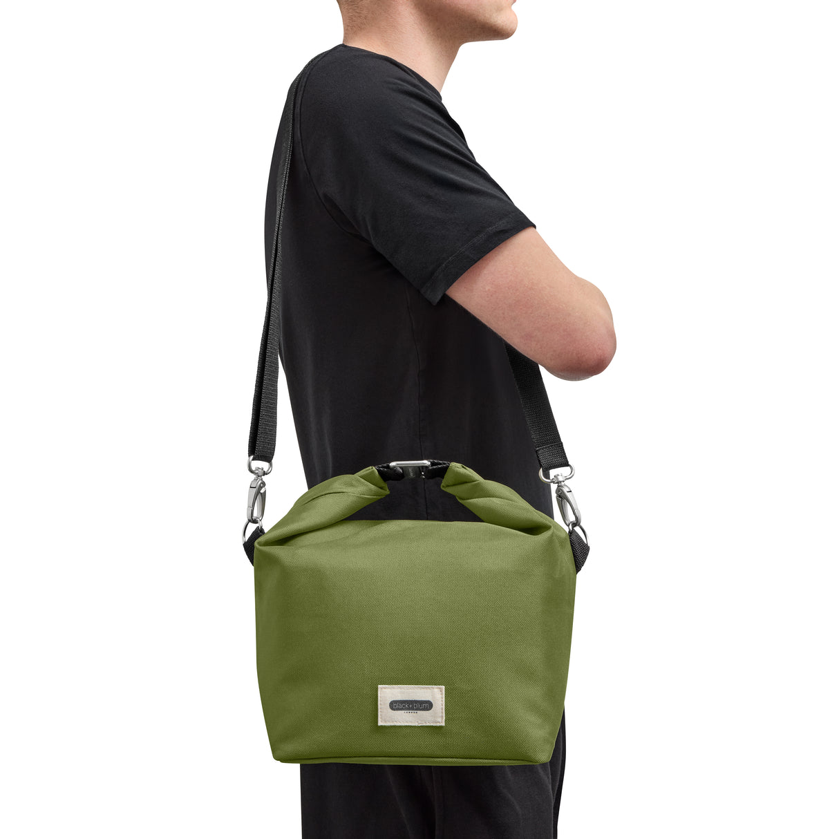 Schwarze BLACK+BLUM isolierte Lunchbag mit kurzem Griff, ideal für Mittagessen, aus robustem Material, in Moosgrün.
