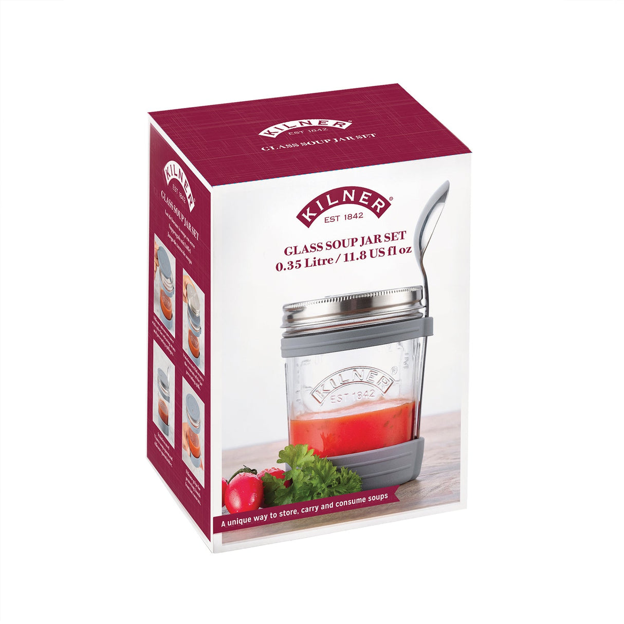 Kilner Suppenglas aus zweiter Wahl mit beschädigter Verpackung, klares Glas mit Henkel, ideal für Suppen und Brühen
