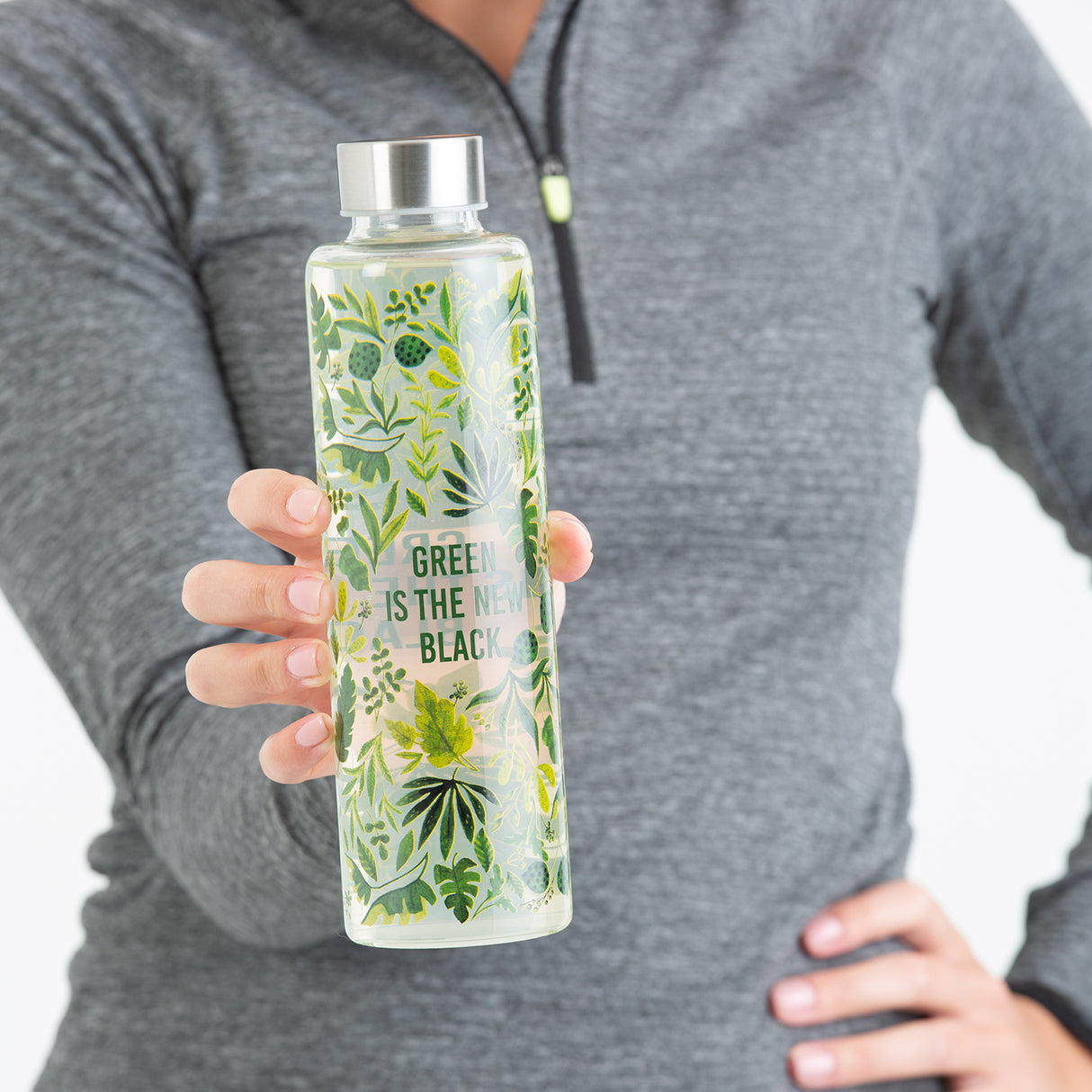 Grüne PURE Glas-Trinkflasche von Typhoon, 600 ml, mit Schraubverschluss und transparentem Glas, ideal für Getränke unterwegs