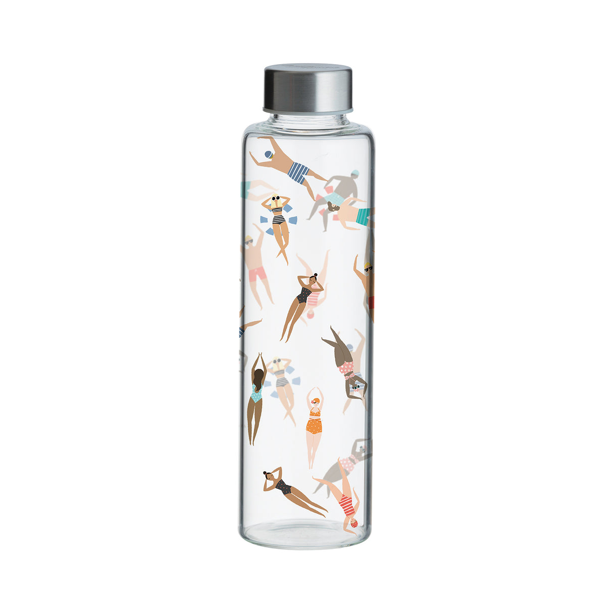 Glas-Trinkflasche PURE ACTIVE von Typhoon, 600 ml, mit Schraubverschluss, transparentes Glas und rotes Silikondetail.