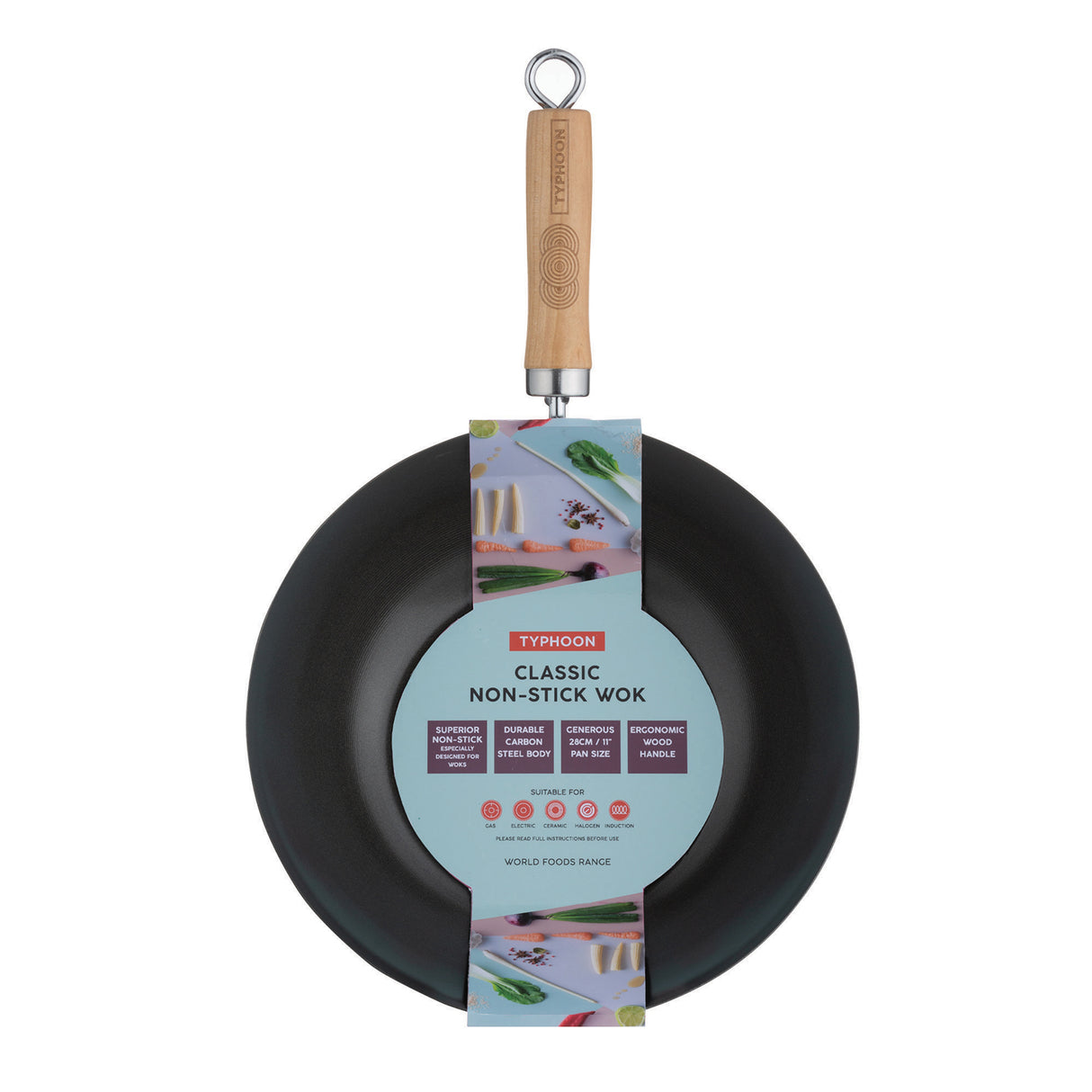 Typhoon Worlds Foods ASIA Wok in zwei Größen, Edelstahl, mit Holzgriff, perfekt für asiatische Gerichte, detailreiche Ansicht
