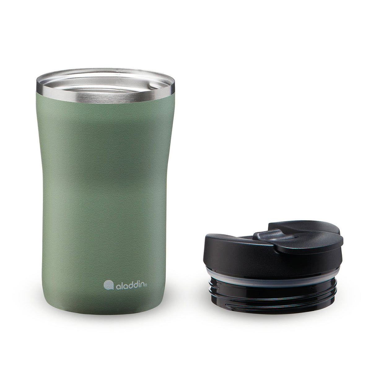 Salbei-farbener ALADDIN Barista Thermobecher in 3 Größen, isolierende Trinkbecher mit Deckel und Edelstahl.