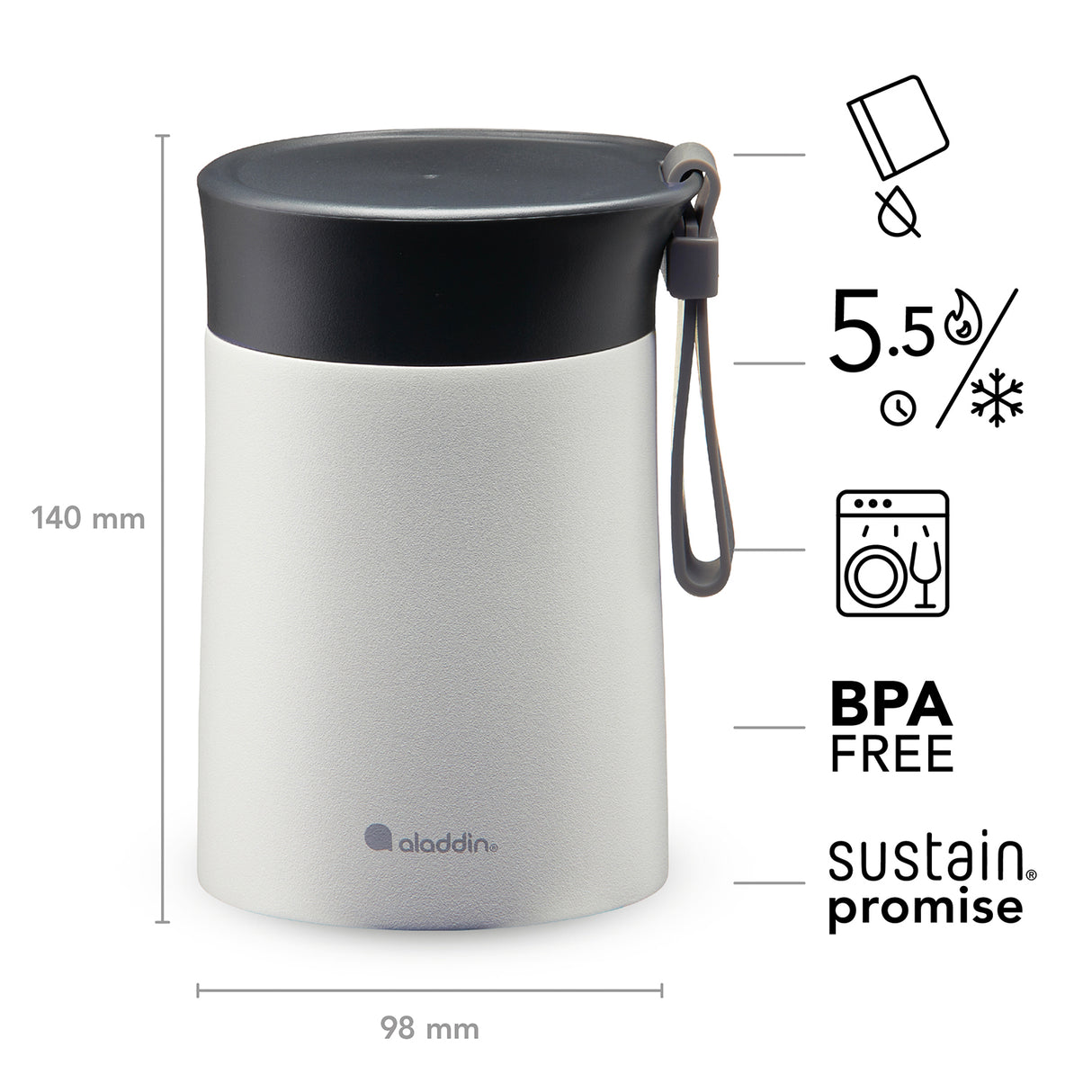 ALADDIN Bistro Lunch-Thermobecher, 400ml in 5 Farben, isolierter Trinkbecher für Kaffee und Getränke, seitliche Silikondichtung