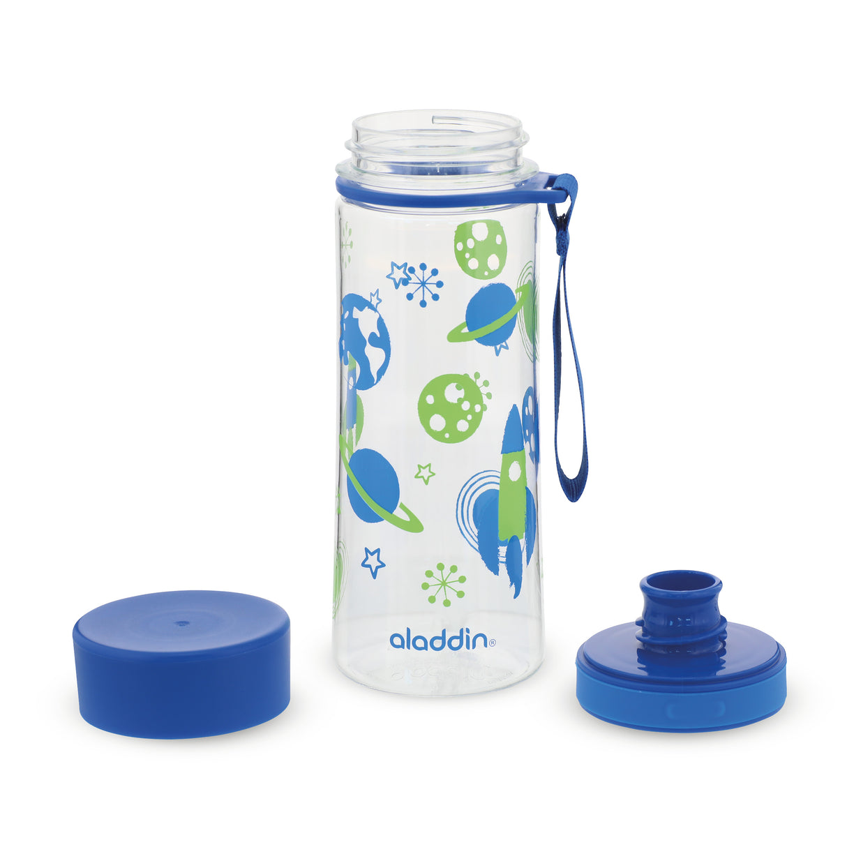 Aladdin AVEO Kindertrinkflasche, 350 ml, mit Weltraum-Design, aus robustem Kunststoff für Kinder, sichere Trinkflasche für unterwegs