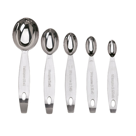 CUISIPRO Messlöffel-Set aus Edelstahl, 5er Pack, silber, mit 0,625 und 1,25 ml Messgrößen, für präzises Abmessen in der Küche