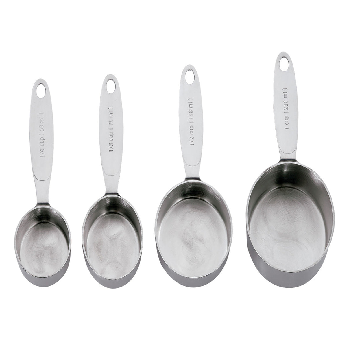 CUISIPRO Messbecher-Set aus 4 silbernen Bechern in verschiedenen Größen, zum Abmessen von Flüssigkeiten in der Küche