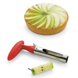 Roter CUISIPRO Apfelkernausstecher zum Entfernen von Apfelkernen, mit ergonomischem Griff, auf weißem Hintergrund.