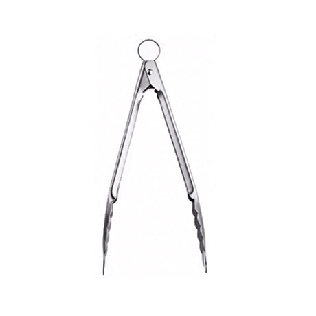 CUISIPRO mini silver cooking tongs, 18 cm long, with stainless steel handles for precise culinary use.