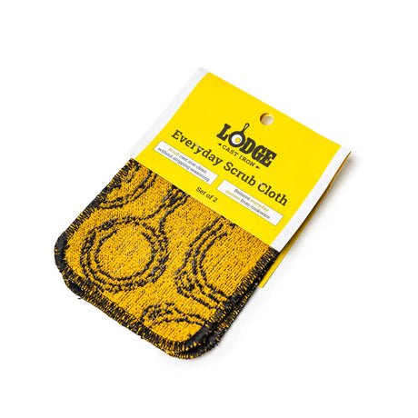 Schwarzes und gelbes LODGE Everyday Schrubbtuch mit robusten Fasern, ideal für Reinigung und Schmutzentfernung.
