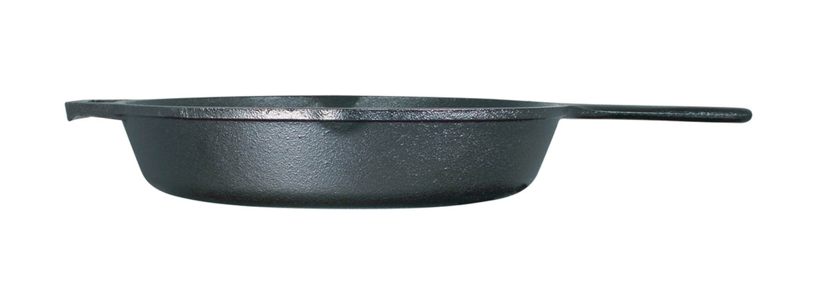 Schwarze Lodge Gusseiserne Pfanne Classic, langlebig und robust, zeigt die glatte Innenfläche und den ergonomischen Griff.