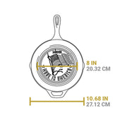 Gusseiserne Pfanne von LODGE im Classic-Design mit US-Flagge, 25 cm Durchmesser, langlebig und ideal für das Kochen.