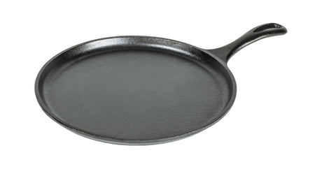 Schwarze flache Grillpfanne von LODGE, Classic-Serie, Durchmesser 26 cm, ideal zum Grillen und Braten.