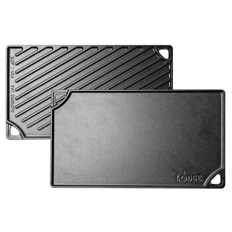 Lodge 2-seitige Grillplatte, Classic, schwarz, 42 cm, robuste Pfanne für Grillgerichte auf beiden Seiten.