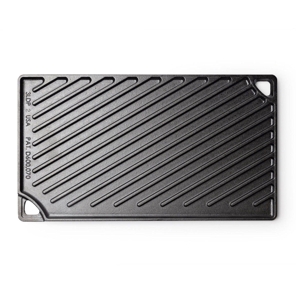 Schwarze LODGE Grillplatte, zweiseitig, Classic-Design, 42 cm, für Grill oder Kochplatten, rechteckige metallische Oberfläche