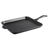 Quadratische Grillplatte von LODGE, Classic Serie, schwarzes Gusseisen, 27,9 cm Durchmesser, ideal zum Grillen.