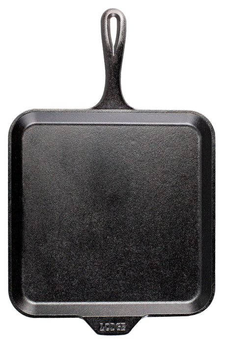 Quadratische Lodge Grillplatte Classic in Schwarz, 27,9 cm, robuste Gusseisen-Grillpfanne für leckeres Grillen zu Hause
