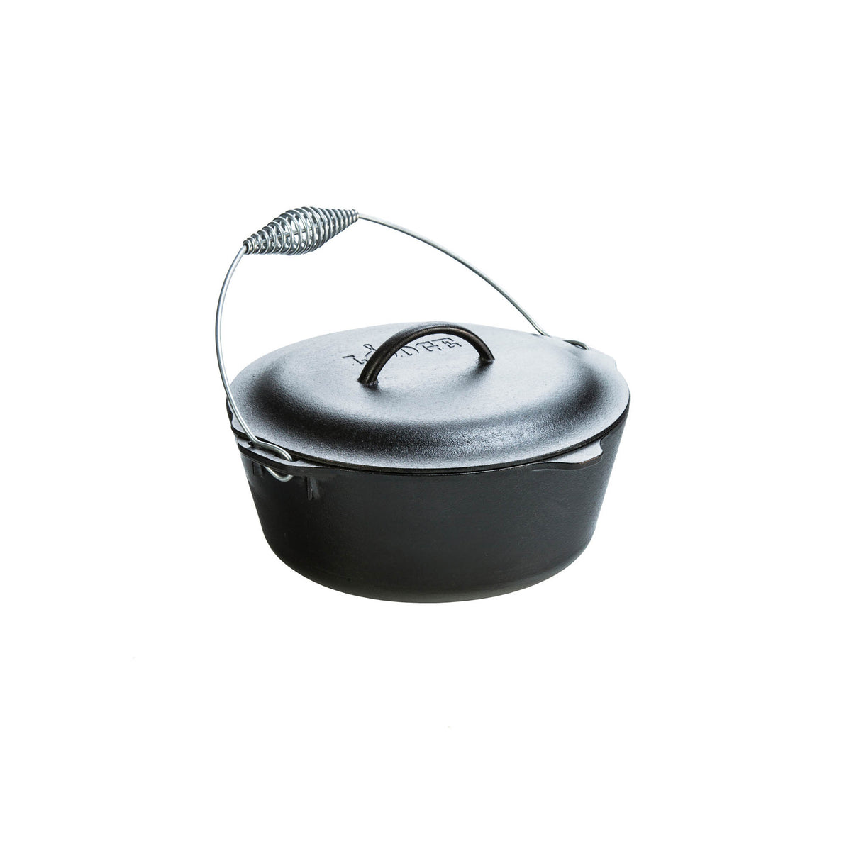 Schwarzer LODGE Dutch-Oven aus Gusseisen, klassische Form, robustes Kochgeschirr für Ofen und Herd.