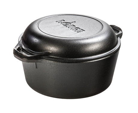Schwarzer LODGE Dutch-Oven aus Gusseisen, 12,3 Liter, klassische runde Form, ideal für Schmoren und Braten.