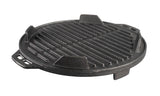 Schwarzer Lodge Grill aus Metall mit Grillrost und Griffen, ideal für Outdoor-Kochen und Grillabende