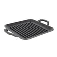 Quadratische Gusseiserne Grillpfanne von Lodge, schwarz, mit Griff, ideal für Grillgerichte und vielseitiges Kochen.